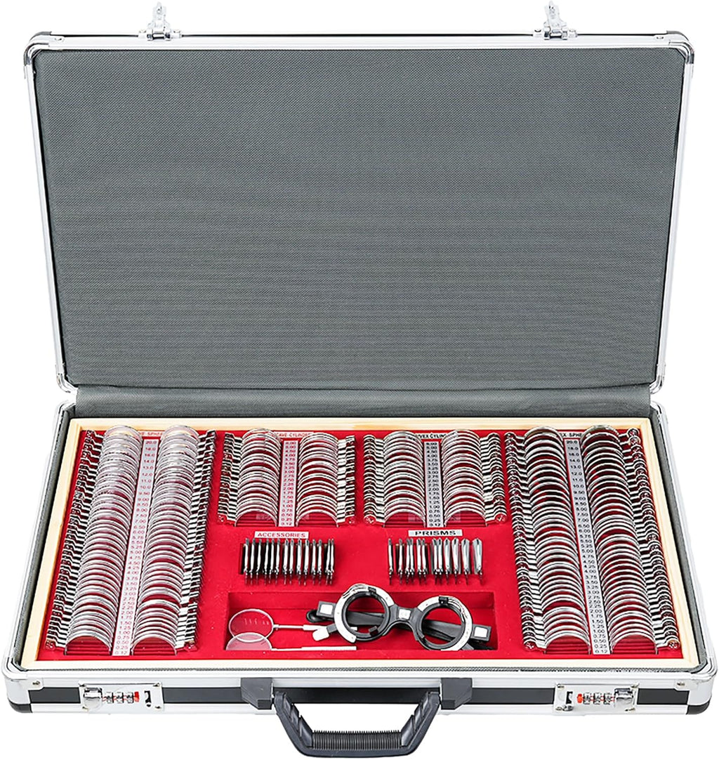 Trial Lens Set Optical Trial Lenses 268 Piece Trial Lens Set Metal Edge Aluminum Case Adjustable Eye Test Trial Frame Grade A