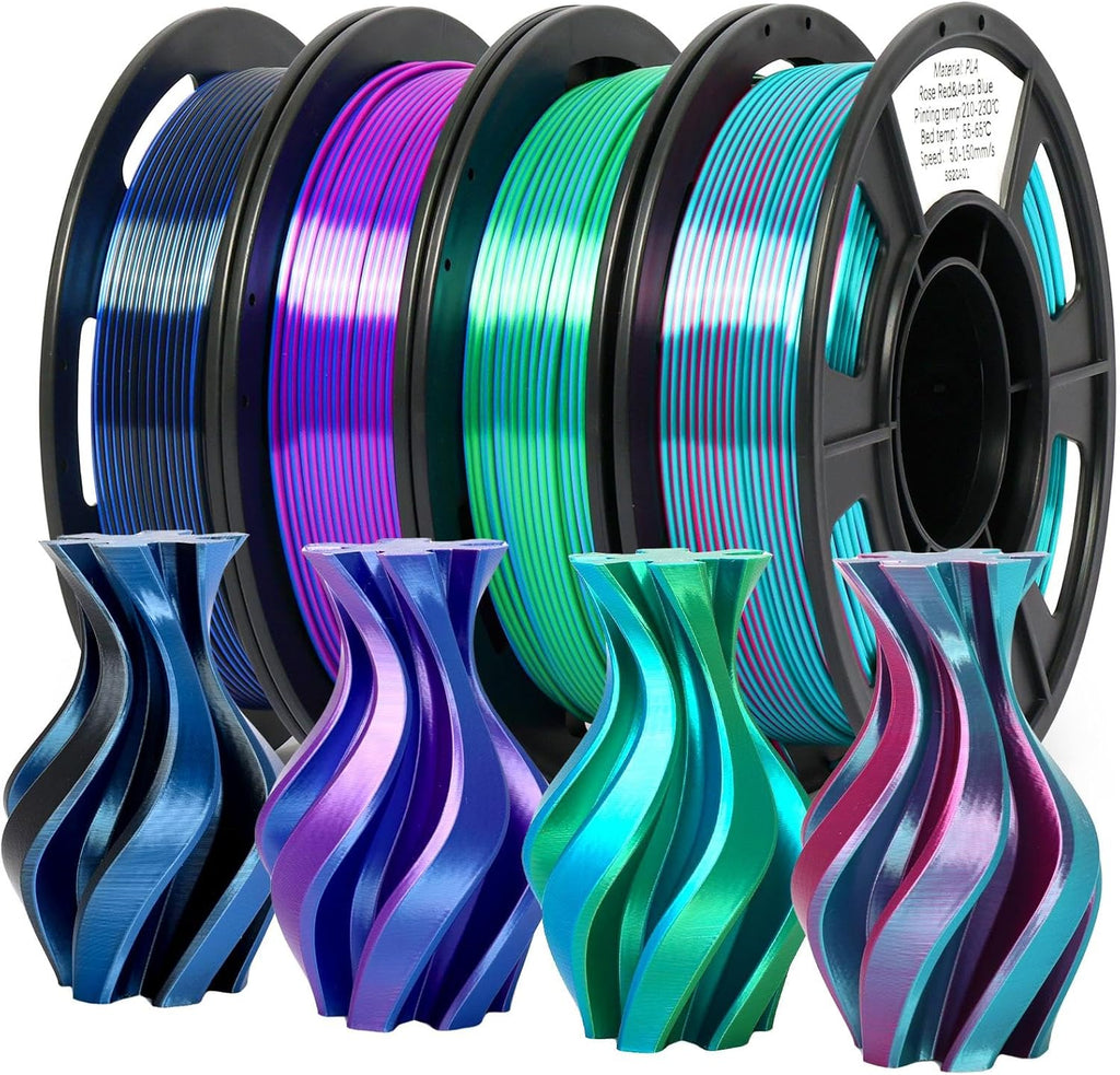 Epelay 3D Printing Filament, Silk 3D PLA Printer Filament 1.75mm, Shiny Dual Color Change & Neatly Wound, Blue Series 4 x 250g Spools for Most FDM Printers