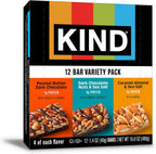 KIND Nut Bars, Variety Pack, Dark Chocolate Nuts & Sea Salt, Peanut Butter Dark Chocolate, and Caramel Almond Sea Salt, Gluten Free, Low Sugar, 5-7g Protein, 12 Count