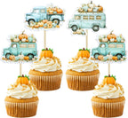 Ephlyn 36Pcs Pumpkin Truck Cupcake Toppers Fall Harvest Pumpkin Truck Cupcake Picks for Fall Harvest Theme Thanksgiving Party Birthday Decorations Supplies Blue