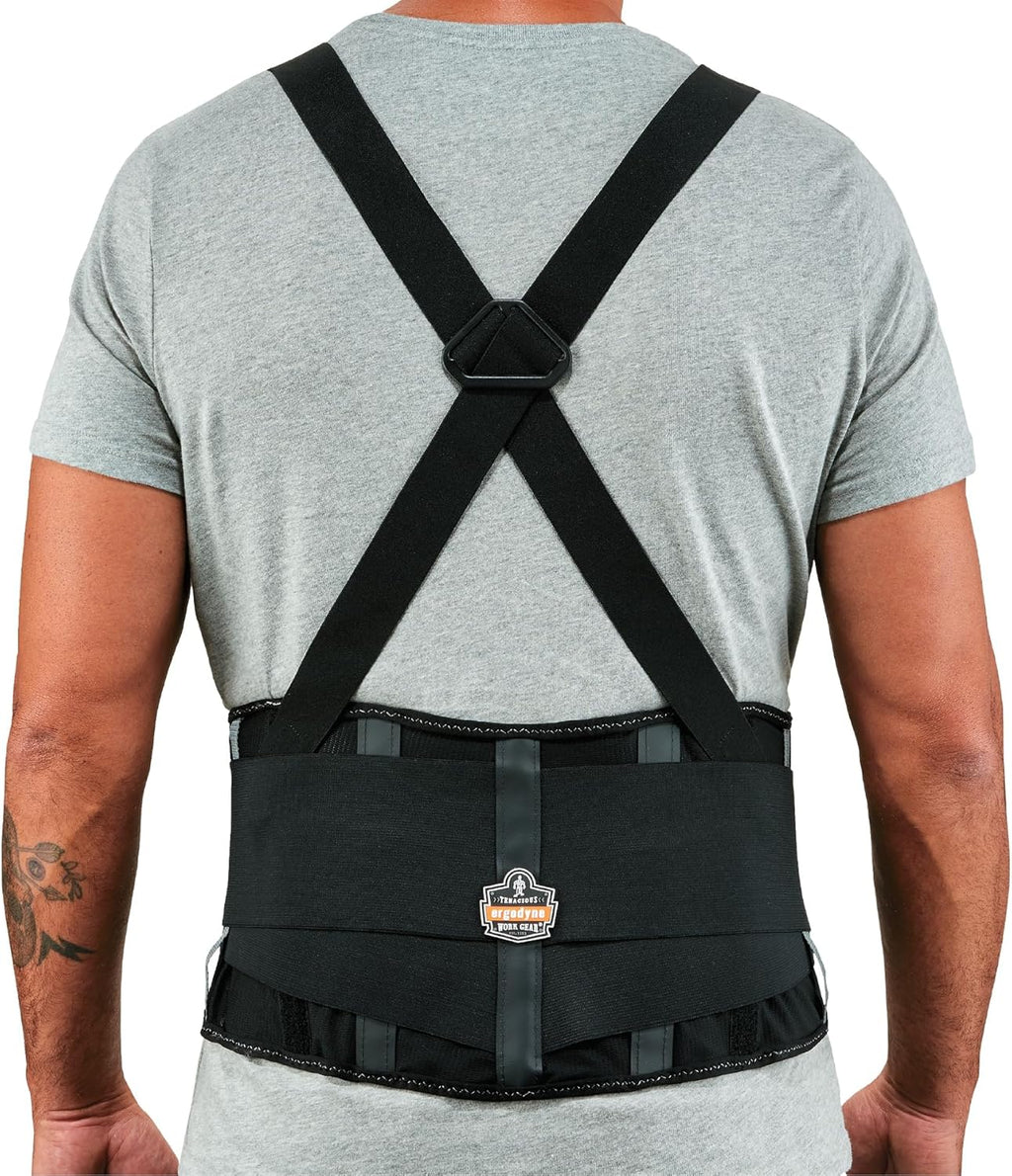 Ergodyne ProFlex 2000SF Back Support Brace, 8.5" Spandex, V-Shape Design and Patented Stays for Added Support, Large,Black