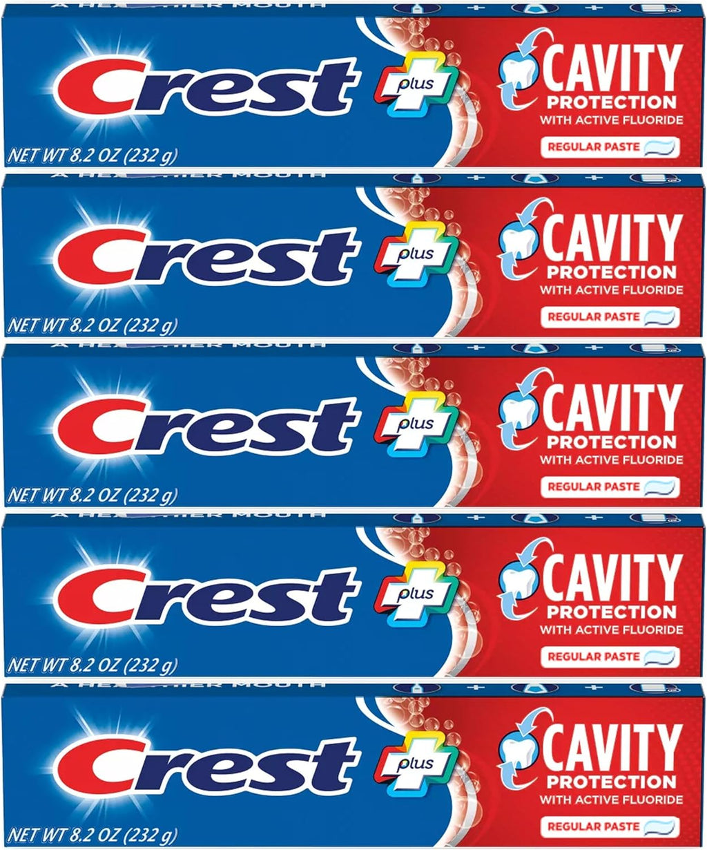 Crest Fluoride Anticavity Toothpaste, Prevents Cavities Before They Start, Regular Paste, 8.2 Ounce (Pack of 5)