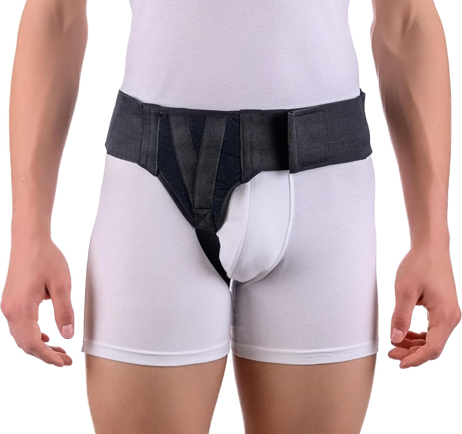 FlexaMed Right Side Inguinal Hernia Support Belt for Men and Women – Groin Truss with Compression Pad, Adjustable Waist Support, Black, Small (26–30 Inch)