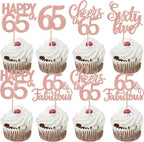 30 Pack 65th Birthday Cupcake Toppers Glitter Sixty-five Cheers to 65 Cupcake Picks Hello 65 Cake Decorations for Happy 65th Birthday Anniversary Party Supplies Rose Gold