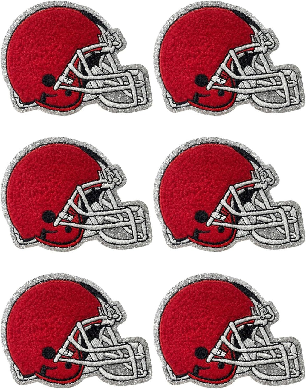 6pcs Football Iron on Patches, Helmet Chenille Patches for Clothes Repair, Embroidered Sticker Fabric Patches for Hat Backpack Jeans Jacket Gameday Decorative Applique(Red)