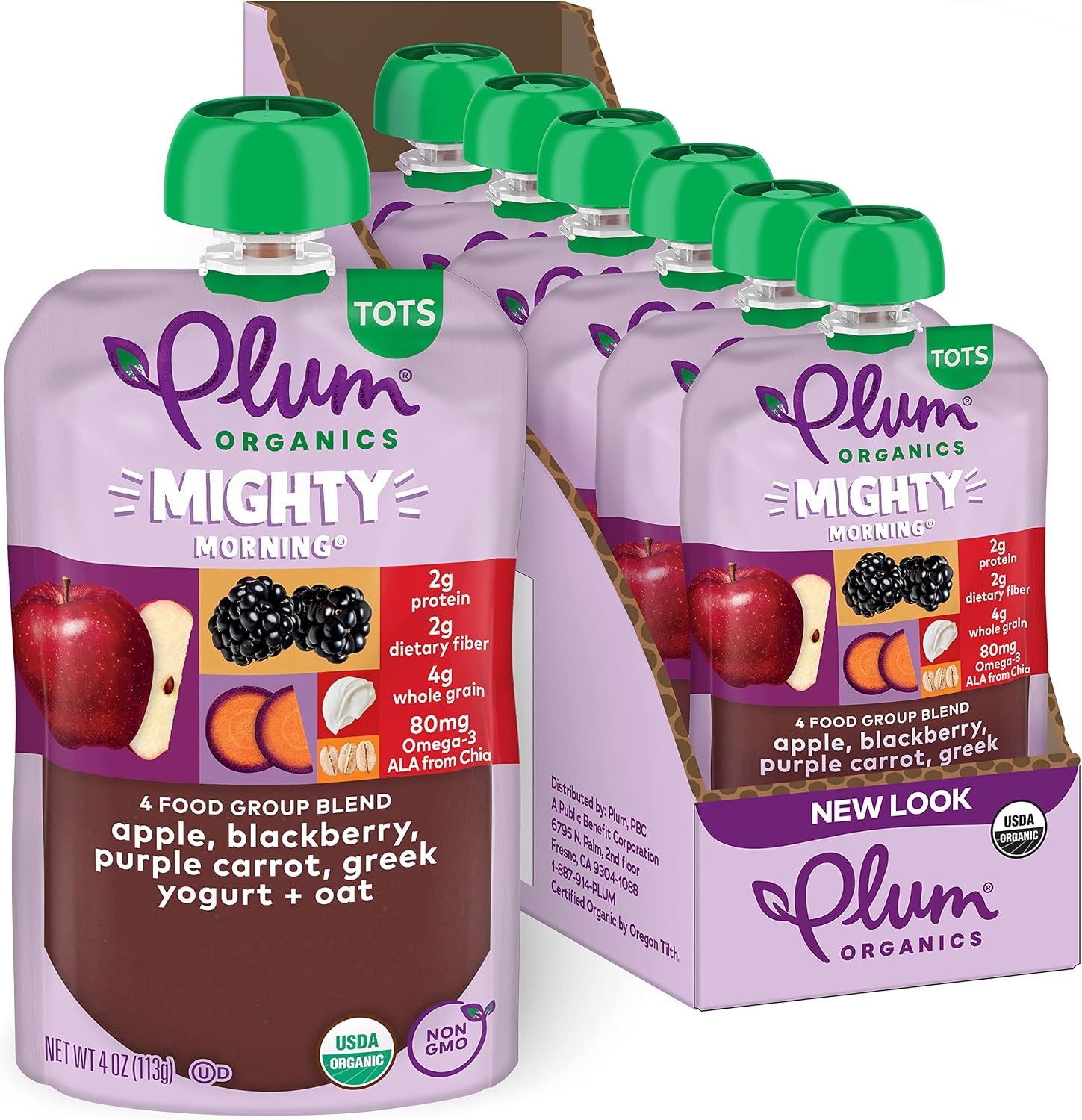 Plum Organics Mighty Food Group Blend, Organic Baby Food Meals [12+ Months], Quinoa, Blackberry, Purple Carrot, Greek Yogurt & Oat, Kosher, USDA Certified Organic, Non-GMO, 4 Ounce Pouch (Pack Of 6)