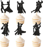 Ercadio 24 PCS Tango Dance Cupcake Toppers Black Glitter Adulthood Ceremony Dancing Girl Boy Cake Birthday Picks for Dancing Cake Dessert Muffin Toppers for Wedding Baby Shower Birthday Party