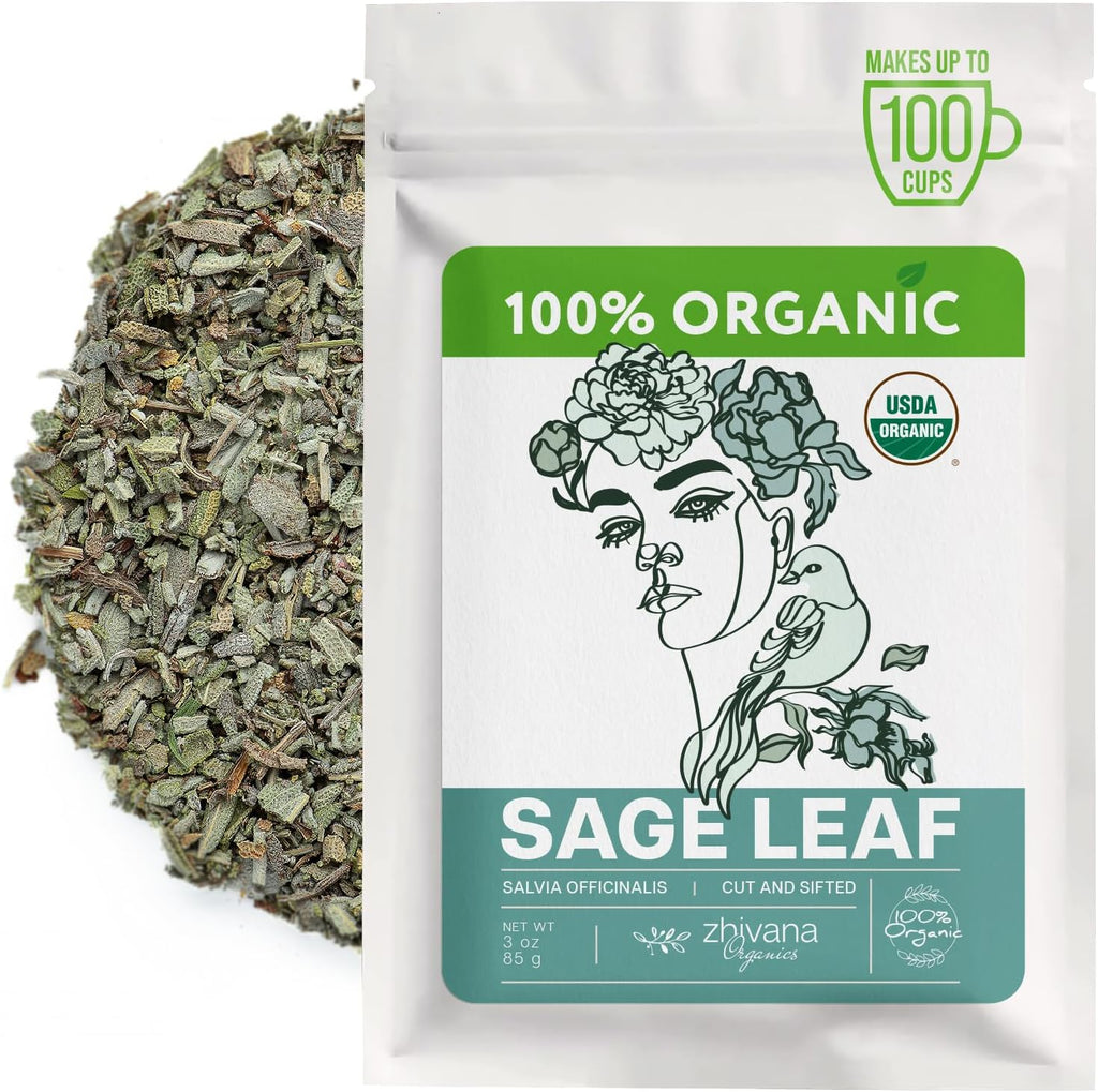 Organic Sage Leaves (3 oz.) - Sage Tea Loose Leaf (Salvia officinalis) – Salvia Tea for Mind & Body Wellness - Focus and Clarity