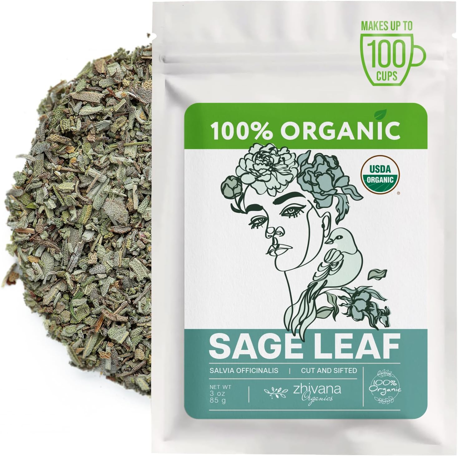 Organic Sage Leaves (3 oz.) - Sage Tea Loose Leaf (Salvia officinalis) – Salvia Tea for Mind & Body Wellness - Focus and Clarity