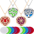 Hicarer 4 Pieces Essential Oil Necklace Diffuser Oil Pendant Locket Aromatherapy Pendant Perfume Oil Jewelry Necklace with 14 Refill Pads and 24 Inch Adjustable Chain