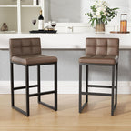 24" Bar Stools Set of 2, Modern Faux Leather Counter Height Bar Stools with Low Back and Footrest, Sturdy Thickened Metal Leg, Upholstered Kitchen Bar Chairs for Island, Coffee