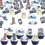 64 Edible Police Cupcake Toppers Police Officer Cupcake Picks Edible Helicopter Car Dog Badge Uniform Gun Policeman Cupcake Decorations for Policeman Theme Birthday Party Cake Decorations Supplies