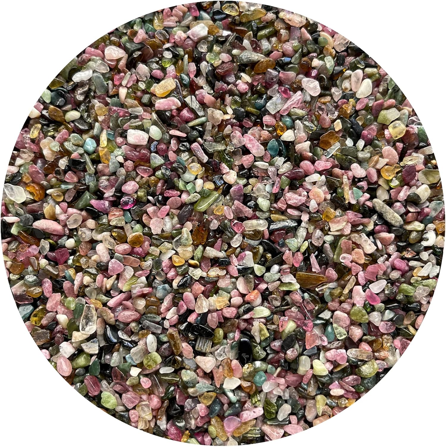 GAF TREASURES 0.5 Pound Natural Semi Tumbled Gemstone Chips, Crushed Mini Crystals, Undrilled Crystal Chips (Rainbow Tourmaline)