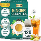 LeafLea Ginger Green Tea, 120 Tea Bags, Premium Green Tea Blend with Pure Ginger Root, Supports Digestive Wellness, Natural Flavor, Low Caffeine, Sugar-Free