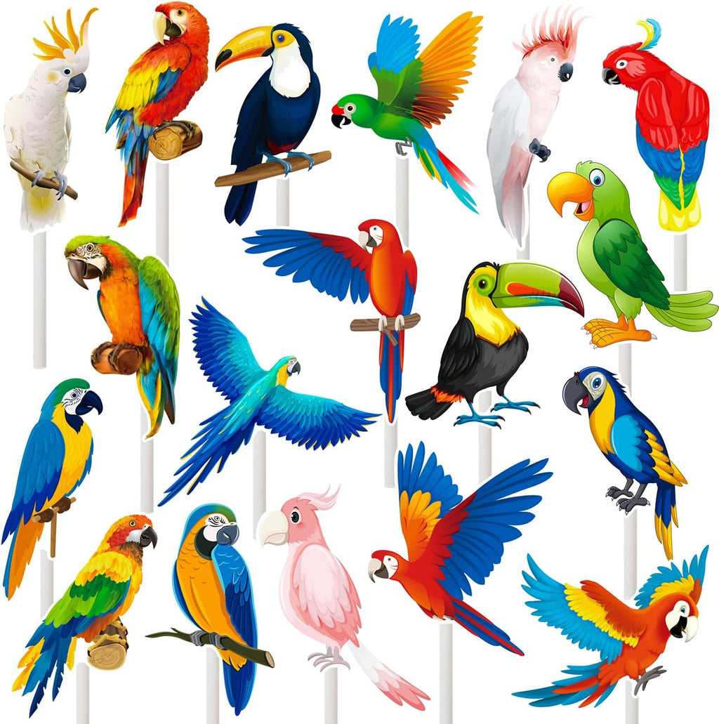 36pcs Parrot Cupcake Toppers Tropical Bird Party Cake Cupcake Picks Decorations for Parrot Theme Birthday Party Decorations Hawaii Luau Party Supplies