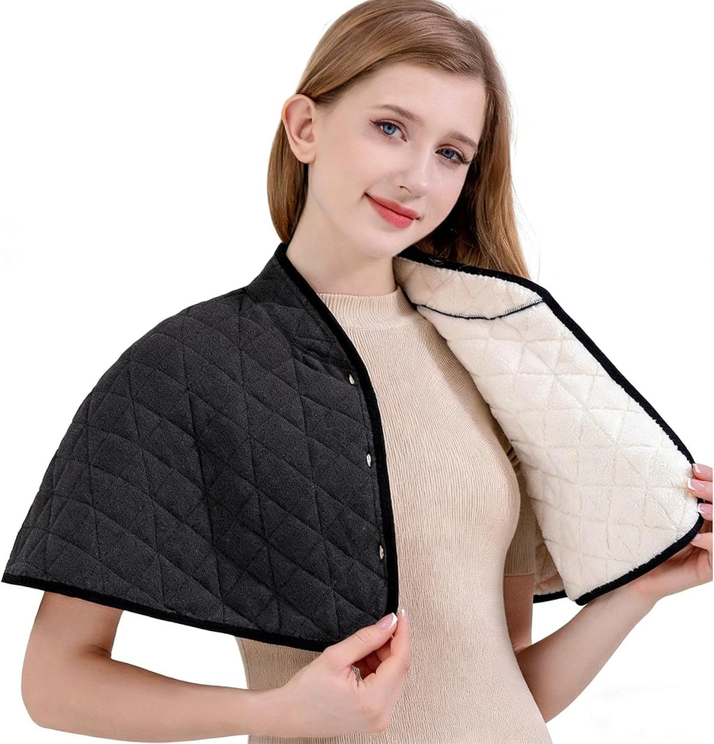 SIQITECHNO Womens Thermal Fleece Shoulder Shawl Cape Thickened Wool Neck Shoulder Back Warmer Wrap Pad Wheelchair Care Jacket Coat