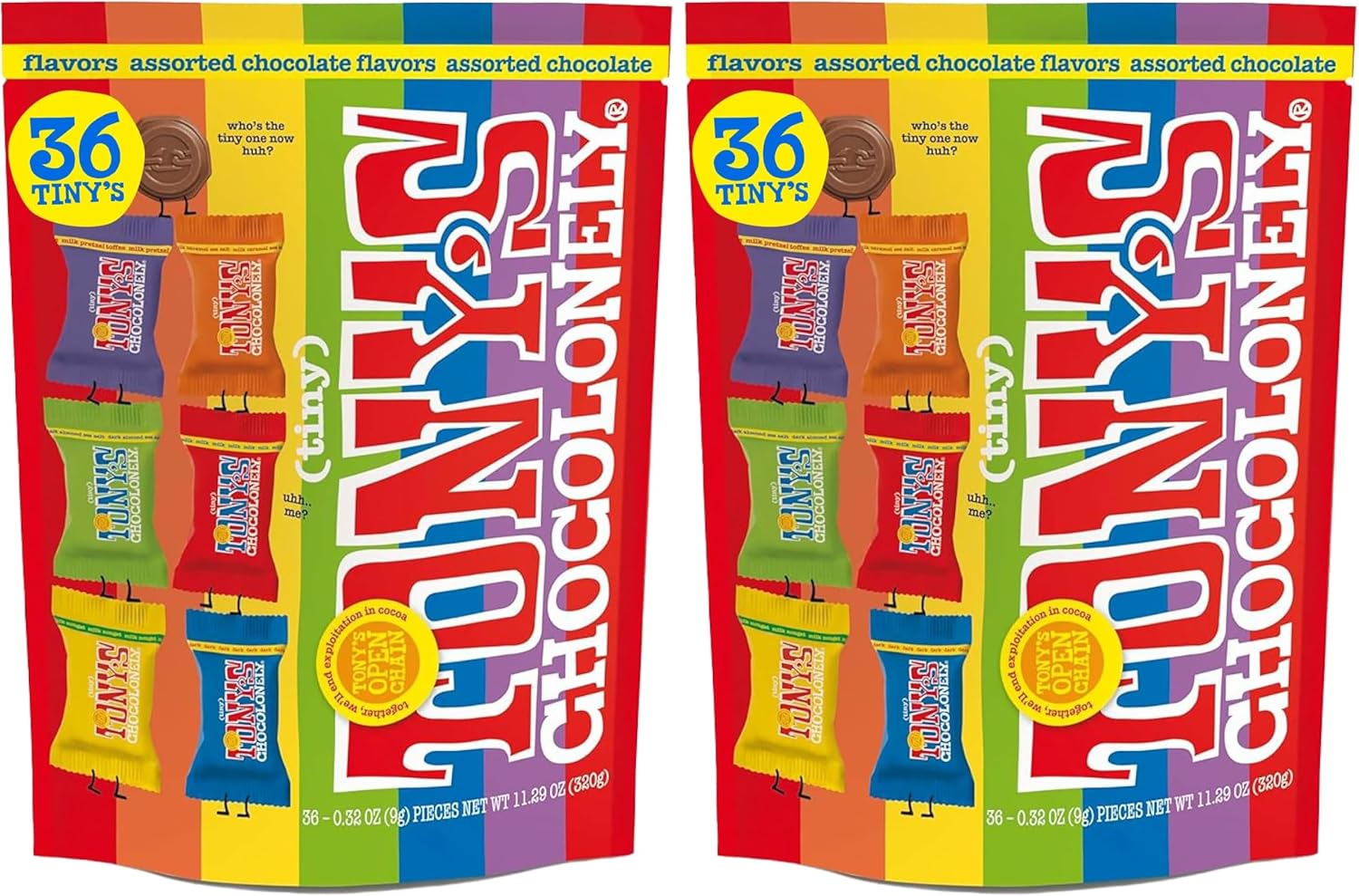 Tony’s Chocolonely Assorted Chocolate Candy Pieces,Belgian Milk & Dark Chocolate,CaramelSeaSalt,Almond Sea Salt,Honey Almond Nougat,Pretzel Toffee,QualityFairtradeCocoa,36 Count,11.28 Oz(Pack of 2)