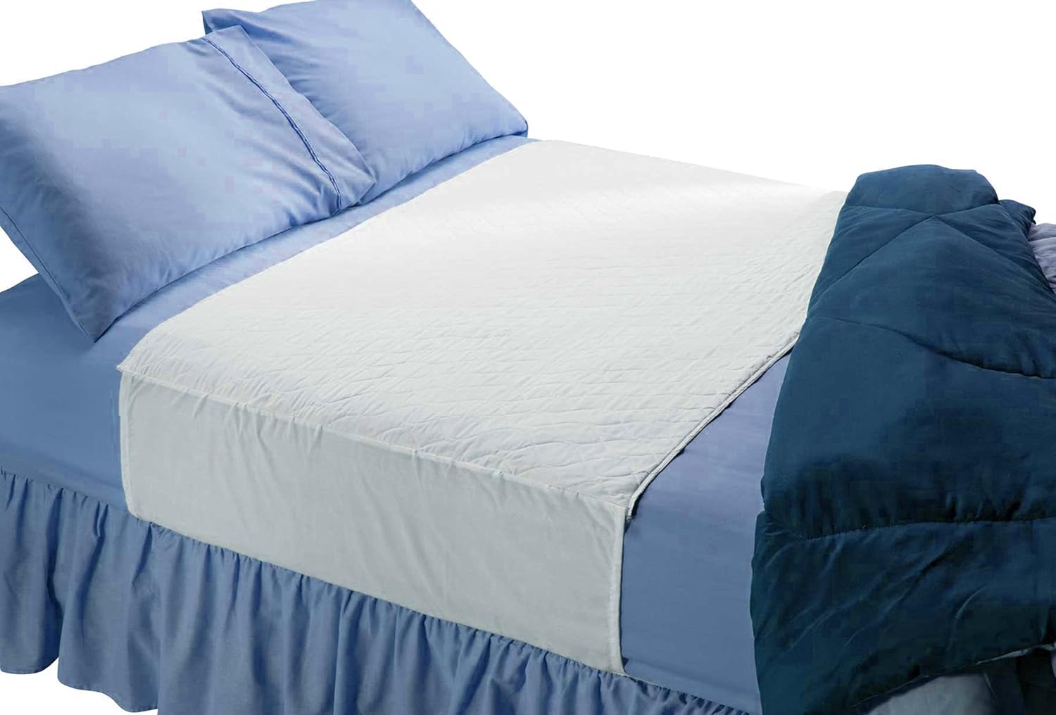 Saddle Style Absorbent Bed Pad with Tuck-in Sides (34 x 52 Inch) - Waterproof Washable 300x for Incontinence Tuckable Reusable Underpad Protection (Full, Queen) - Baby, Child, Adult - Sequoia Health