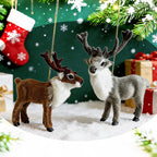 Realistic Plush Reindeer Figurine Set of 2 - Lifelike Christmas Deer Ornaments for Tree Hanging, Home & Car Decor - Woodland Animal Collectible, Holiday Photo Prop, Gift for Animal Lovers
