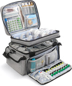 Medicine Organizer with Adjustable Divider, Double-Layer Medicine Bottle Organizer Storage, Portable Home Health First Aid Bag, Medicine Organizer Box for Emergency Medications (Bag Only)