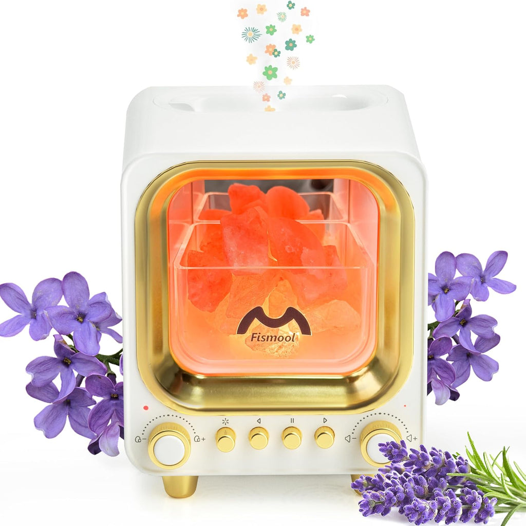 4-in-1 Ultrasonic Essential Oil Diffuser, Himalayan Salt Lamp Diffuser & Bluetooth Music Player,Mini Aromatherapy Diffuser Mist Humidifier with Auto Off Function,100% Pure Himalayan Salt