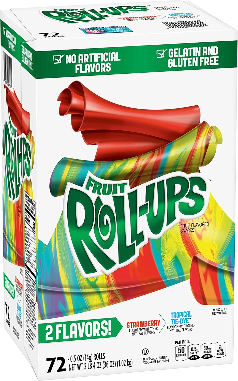 Betty Crocker Fruit Rollups Fruit Flavored Snacks Strawberry/Tropical Tie Dye, 72 ct, 36 oz