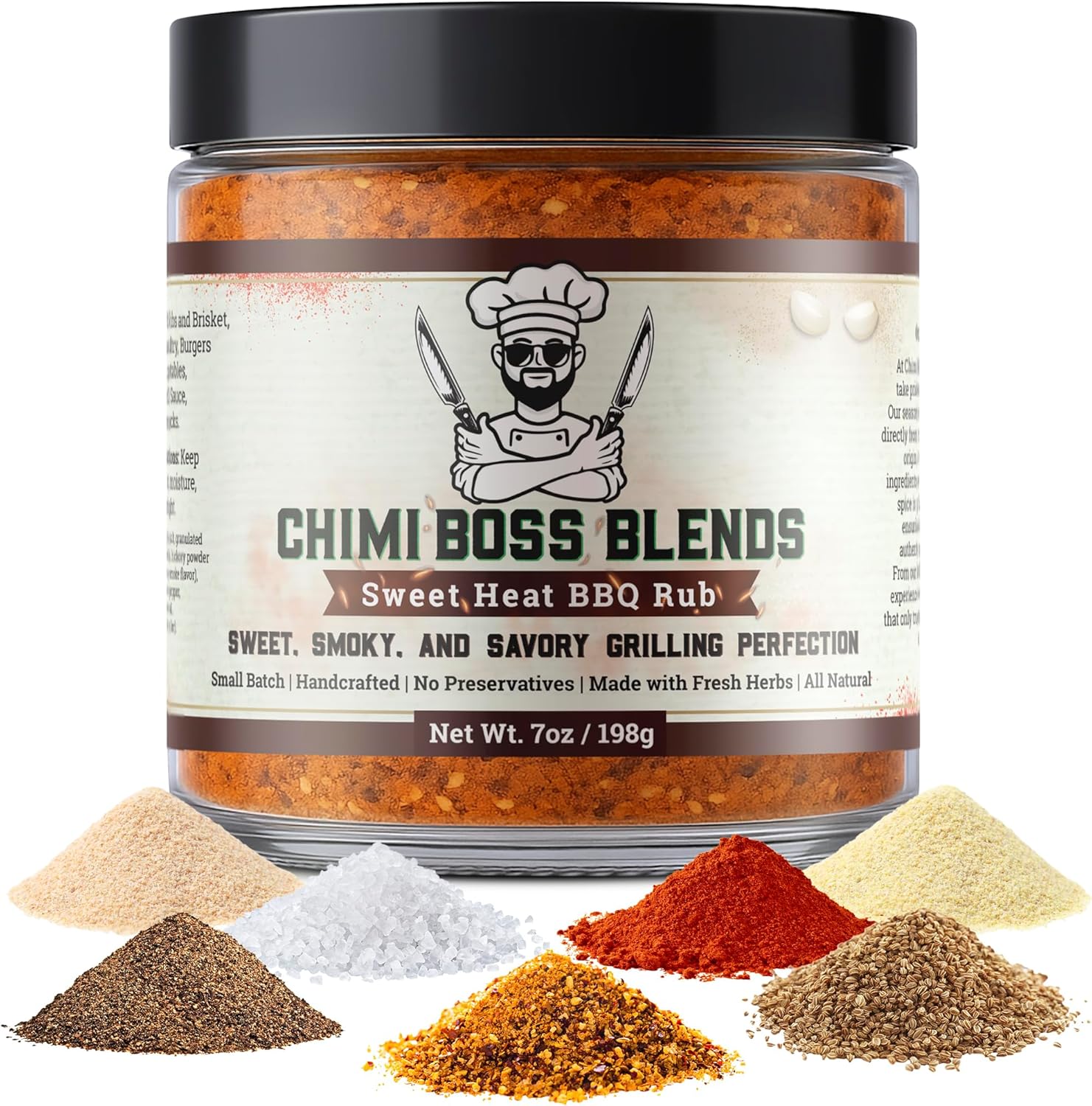 Sweet Heat BBQ Rub by Chimi Boss Blends, 7oz – All-Natural BBQ Seasoning with a Bold Kick of Sweet and Spicy – Handcrafted, No Fillers, Perfect Barbecue Rub for Grilling Meats, Ribs, Chicken, Pork & Veggies