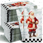 Karenhi 200 Pcs Christmas Napkins Disposable Hand Towels for Bathroom 2 Ply Santa Claus Decorative Paper Guest Towels Black and White Bathroom Guest Napkins Xmas Party Supply for Holiday Baby Shower