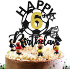 Glitter Soccer Happy 6th Birthday Cake Topper, Soccer Players Toys/Football Theme Party Cake Decorations, 6 Years Old Birthday Cake Ball Party Decorations Supplies for Boy Girl