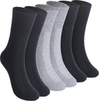 Facool Non-Binding Diabetic Crew Socks, Women Loose Top Cushioned Moisture Wicking Cotton Seamless Non Slip Soft Anti-sweat Dress Comfortable Socks, 6 Pairs Black+Grey+Navy Blue Medium