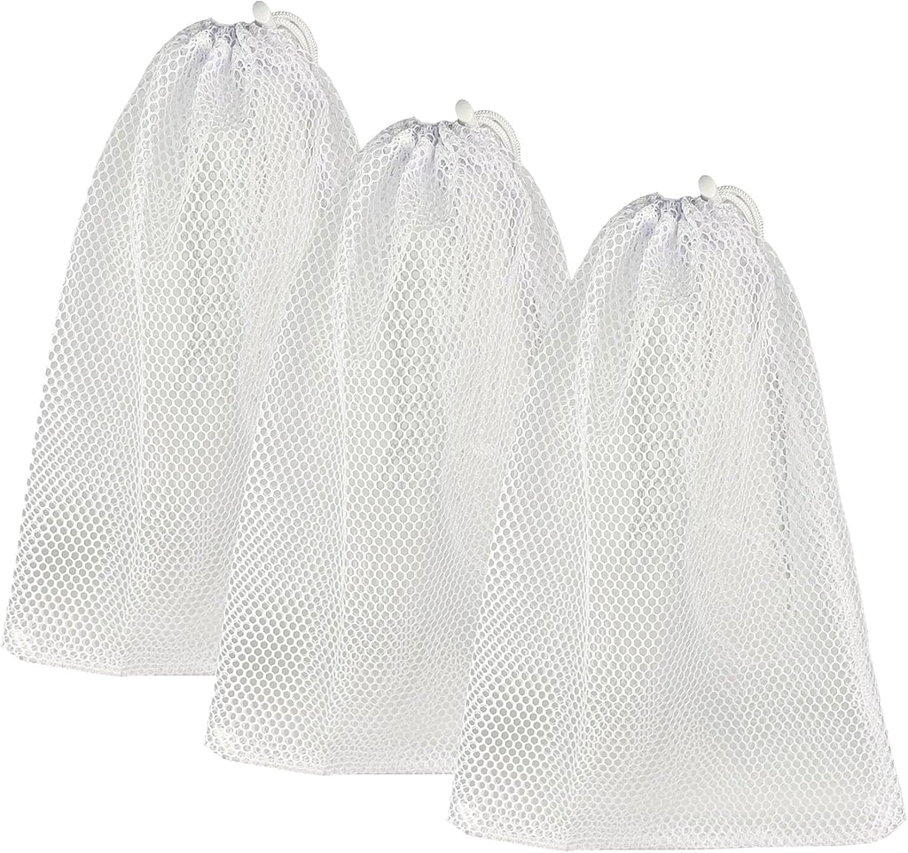 Mesh Laundry Bags with Drawstring - 12"x18" Clear Breathable Mesh Storage Bags for Clothes, Delicates & Travel Essentials - Small White Bags for Organizing Underwear, Socks, Baby Clothes