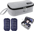 Insulin Cooler Travel Case, Diabetic Medicine Carrying Bag with 2 * 200g Ice Packs, Large Capacity Insulated Organizer Medication Cooler Bag for Insulin Pens and Diabetes (Gray)