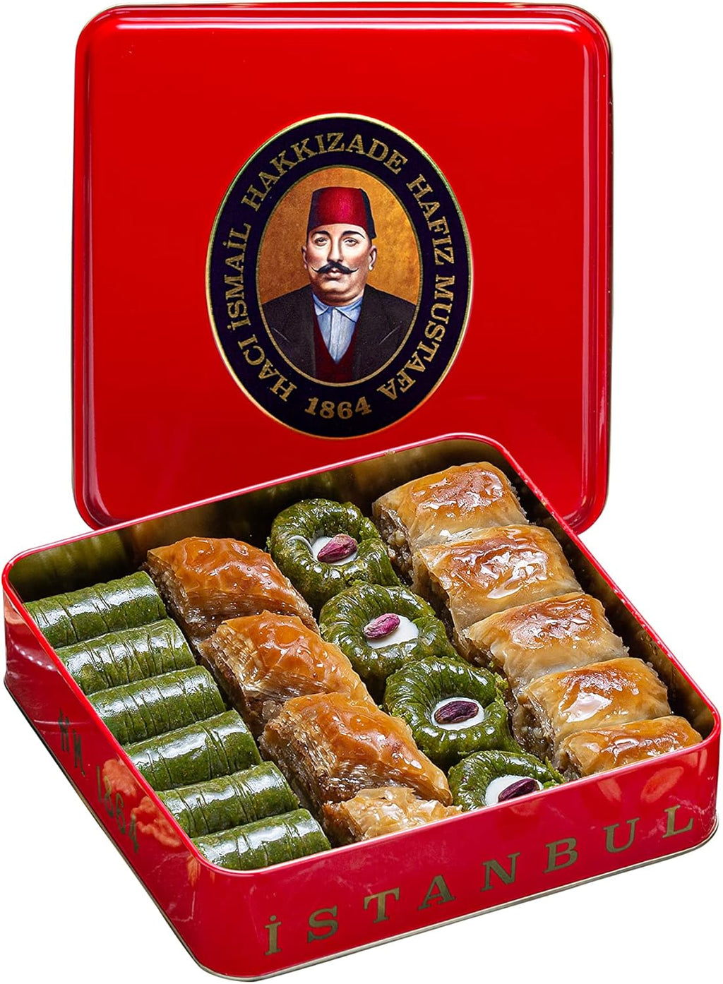 Hafiz Mustafa 1864 Istanbul Baklava Pastry Box - Baked Baklava Dessert Snacks Made from Fresh Phyllo Dough Sheets, Pistachio, Hazelnut, Walnut - Turkish Sweets Tray Gift Ideas for Birthday, Christmas