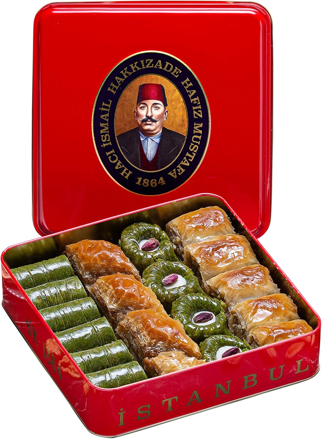 Hafiz Mustafa 1864 Istanbul Baklava Pastry Box - Baked Baklava Dessert Snacks Made from Fresh Phyllo Dough Sheets, Pistachio, Hazelnut, Walnut - Turkish Sweets Tray Gift Ideas for Birthday, Christmas