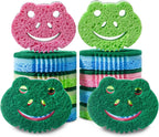 SmilePowo 12 Pack Scrub Sponge,Bulk Sponges,Dual-Sided Multi-Functional Premium Cleaning Sponges,Dishwashing Sponge for Heavy Duty Scouring Pads,Bathroom,Dish,Furniture,Kitchen(Frog Shape)