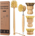 5 Pack Bamboo Dish Brush Set, Wooden Dish Brush with 14’’ Bottle Brush, Natural Kitchen Scrub Brush for Dishes Pots, Pans, Sinks, Woks, Vegetables