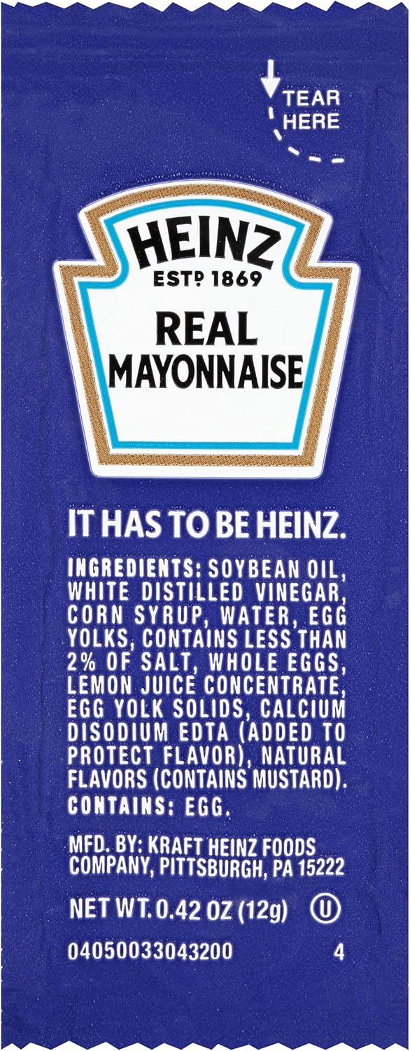 Heinz Mayonnaise Single Serve Packages, 0.42 Oz, Pack of 200