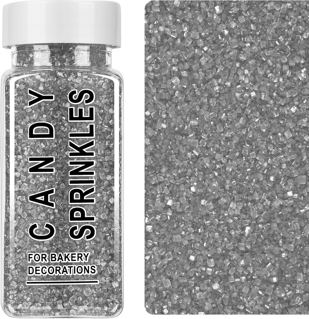 Silver Sprinkles, Silver Sanding Sugar Crystals, 4.6 oz Edible Sparkling Sugar for Baking Topping, Cupcakes, Cookies, Ice Cream & Cake Decorating, Wedding Party Christmas Supplies