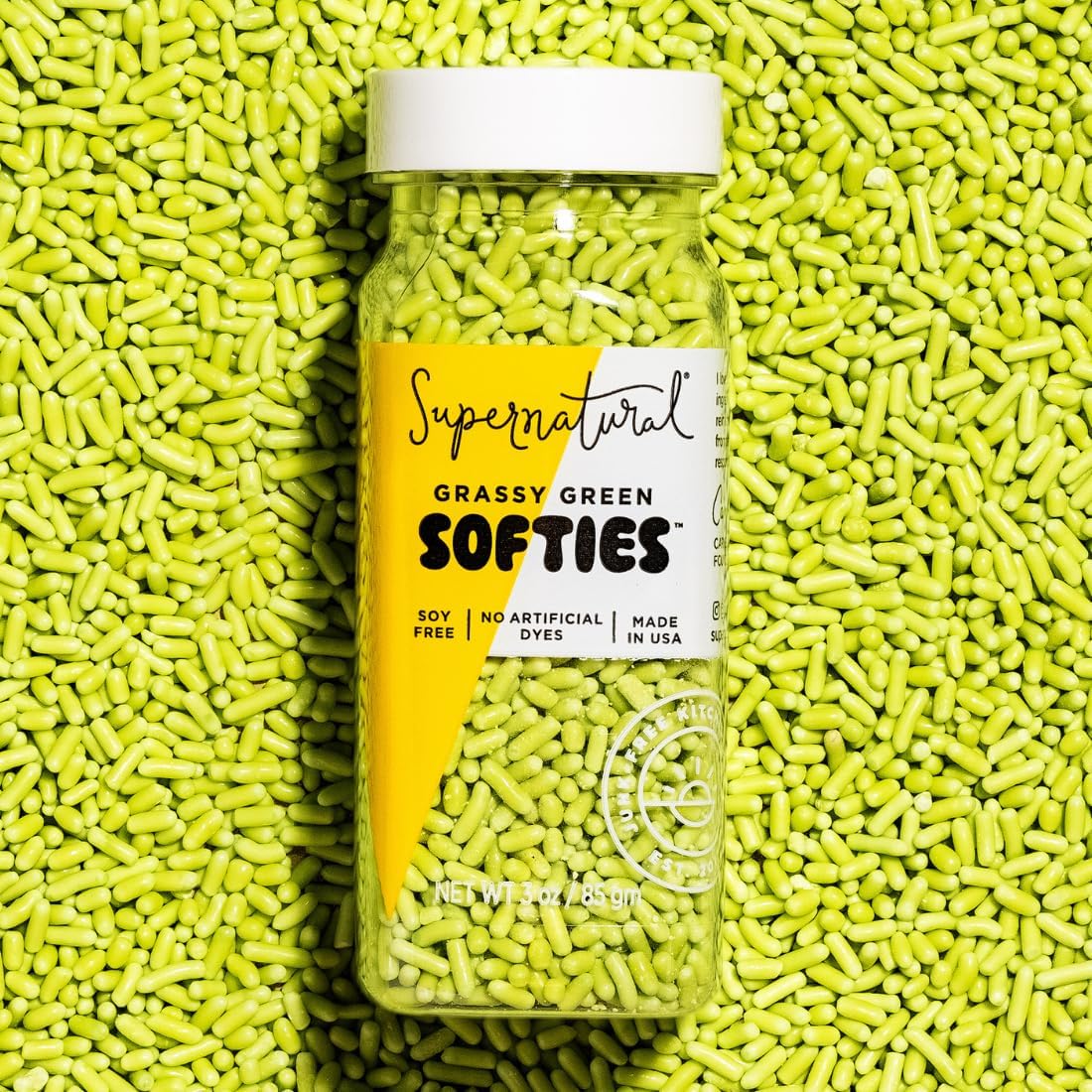 Supernatural Grassy Green Softies Natural Sprinkles, Dye-Free, Soy Free, Gluten Free, Vegan, Made in USA, 3oz