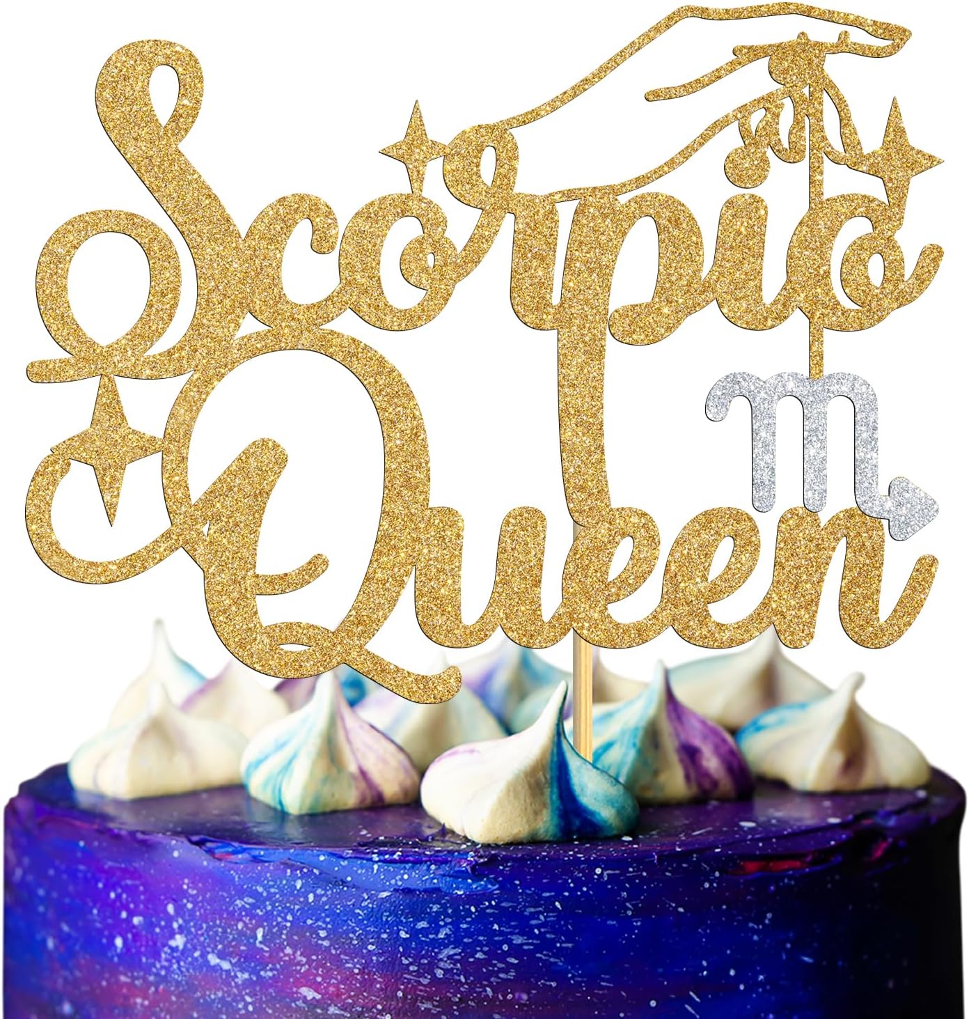 Scorpio Queen Cake Topper,Scorpio Season/12 Zodiac Constellation Theme Cake Decor, Big Scorpio Energy Birthday Party Decoration Supplies for Women, Gold Glitter