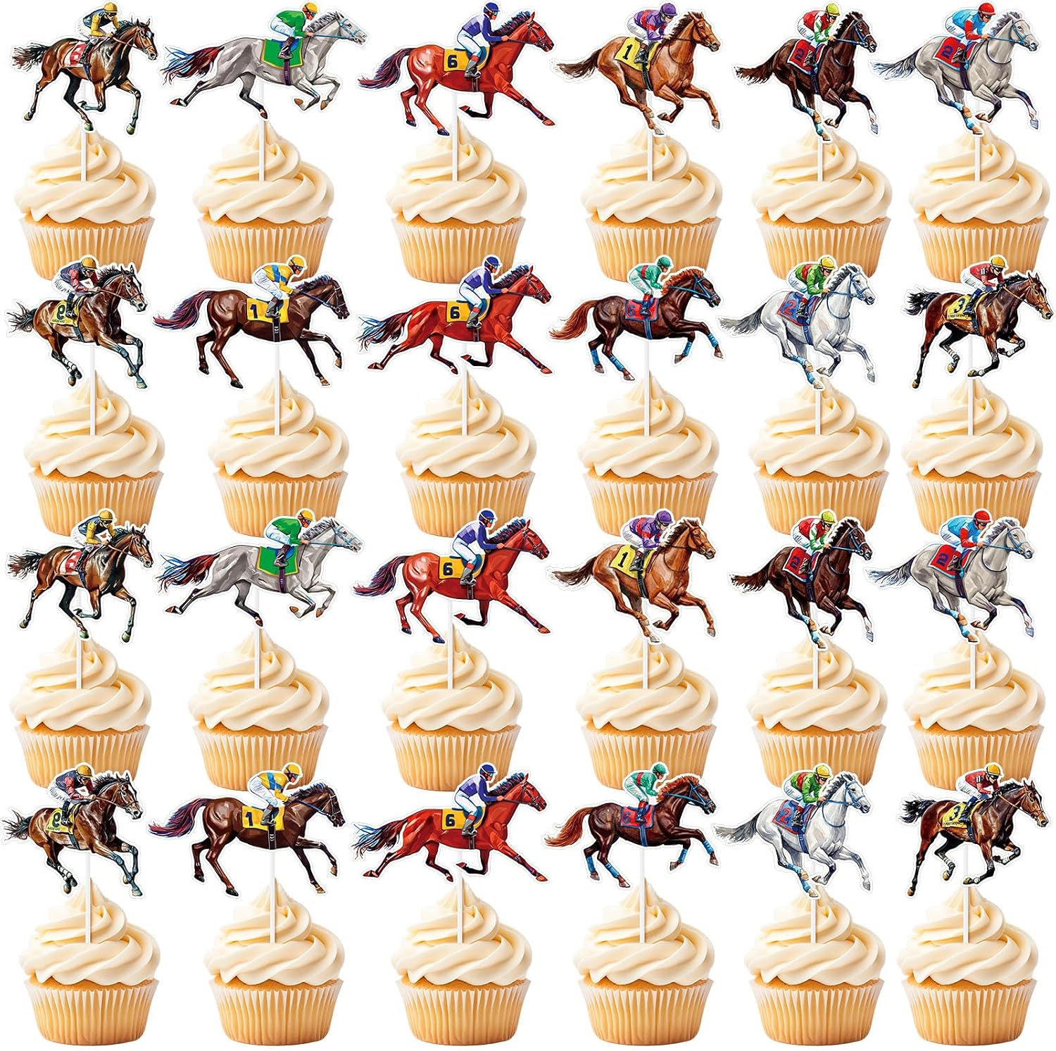 Weysat 48 Pcs Horse Derby Cupcake Toppers Derby Cupcake Toppers Racing Horse Birthday Party Supplies Cake Decorations for The Theme Decorations Baby Shower Western Party Supplies