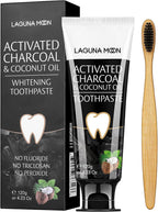 Lagunamoon Whitening Charcoal Toothpaste for Sensitive Teeth, Enamel Repair, Cavity Protection - Natural Toothpaste for Whitening, Removing Stains, Mint Flavor Freshen Breath Mint Gel - No Peroxide