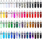 Bullet Shape Gemstone Pendant Hexagonal Chakra Crystal Pointed Quartz Pendants Artificial Stone with Storage Bag (64 Pieces)