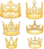 SisBroo Gold Crown Cake Topper, 6 Pieces Happy Birthday Cake Toppers, Princess Crown Cake Decorations, Mini Crowns for Flower Arrangements, Birthday, Wedding, Party Decor (Gold-Ⅰ, 6)