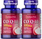 Puritan's Pride Coenzyme CoQ10 100mg, Dietary Supplement for Heart Health, Blood Pressure, Oral Gum Health, and Healthy Aging Support, 240 Rapid Release Softgels, 2-Pack