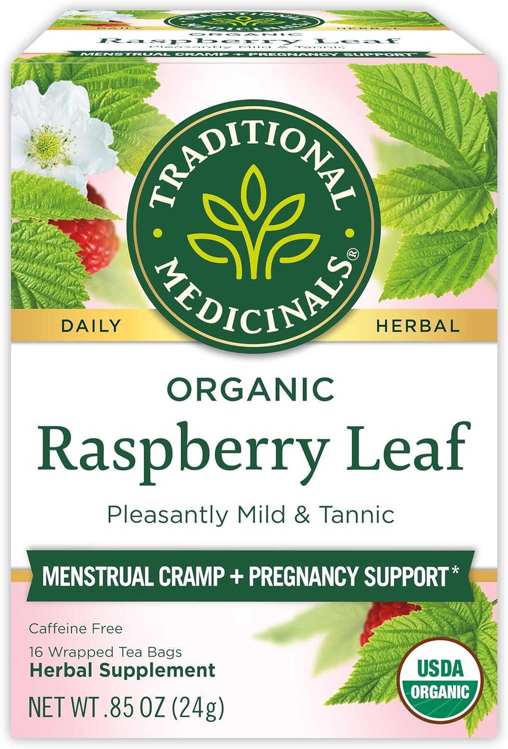 Traditional Medicinals Organic Raspberry Leaf Herbal Tea, Eases Menstrual Cramps & Supports Healthy Pregnancy, (Pack of 1) - 16 Tea Bags