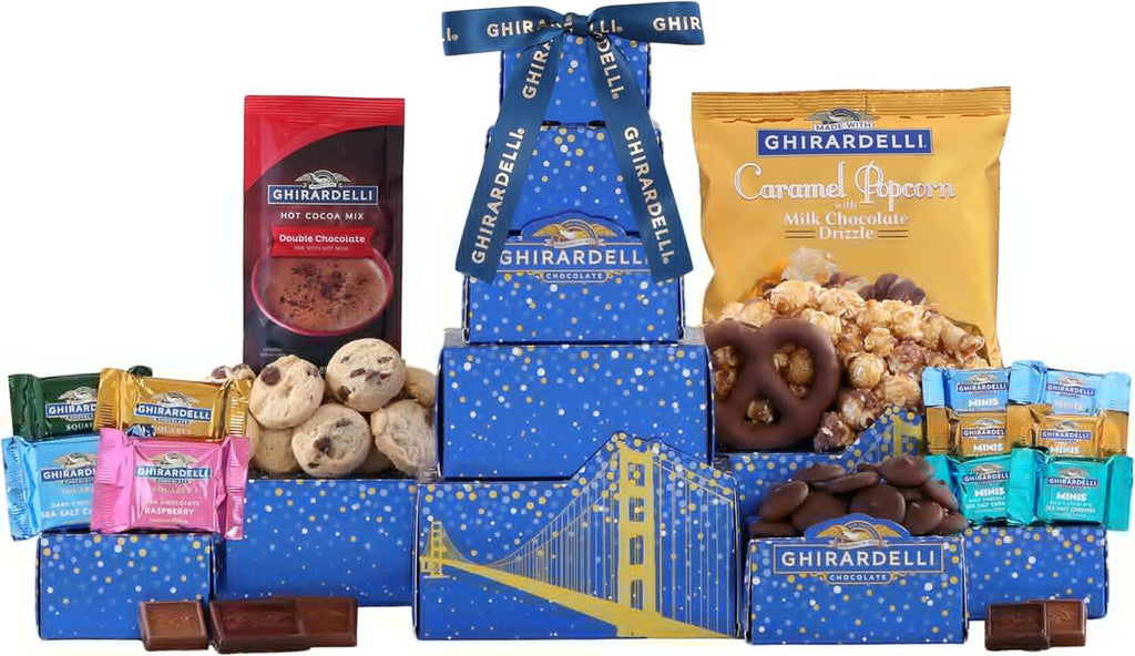 Ghirardelli Chocolate Gift Tower by Wine Country Gift Baskets Gift for Families College Students Appreciation and more