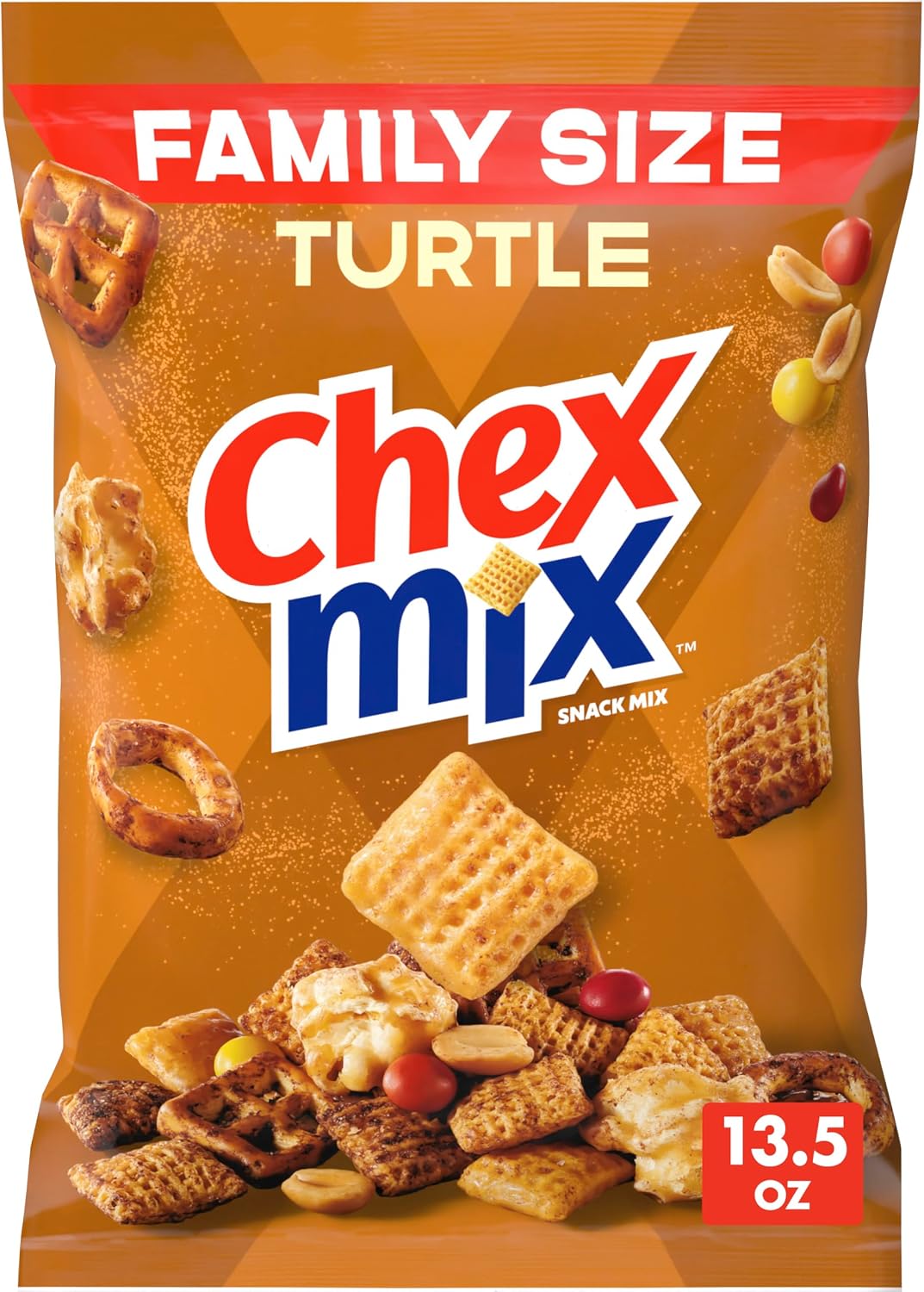 Chex Mix Turtle Snack Mix, Indulgent Snack Bag, Family Size, 13.5 oz