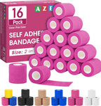 AZEN 16 Pack Self Adhesive Bandage Wrap Pink, 2" X 5 Yards Elastic Cohesive Bandage Wrap, Athletic Tape, Vet Wrap, Ankle Tape, Tattoo Grip Tape Wrap (Pink)