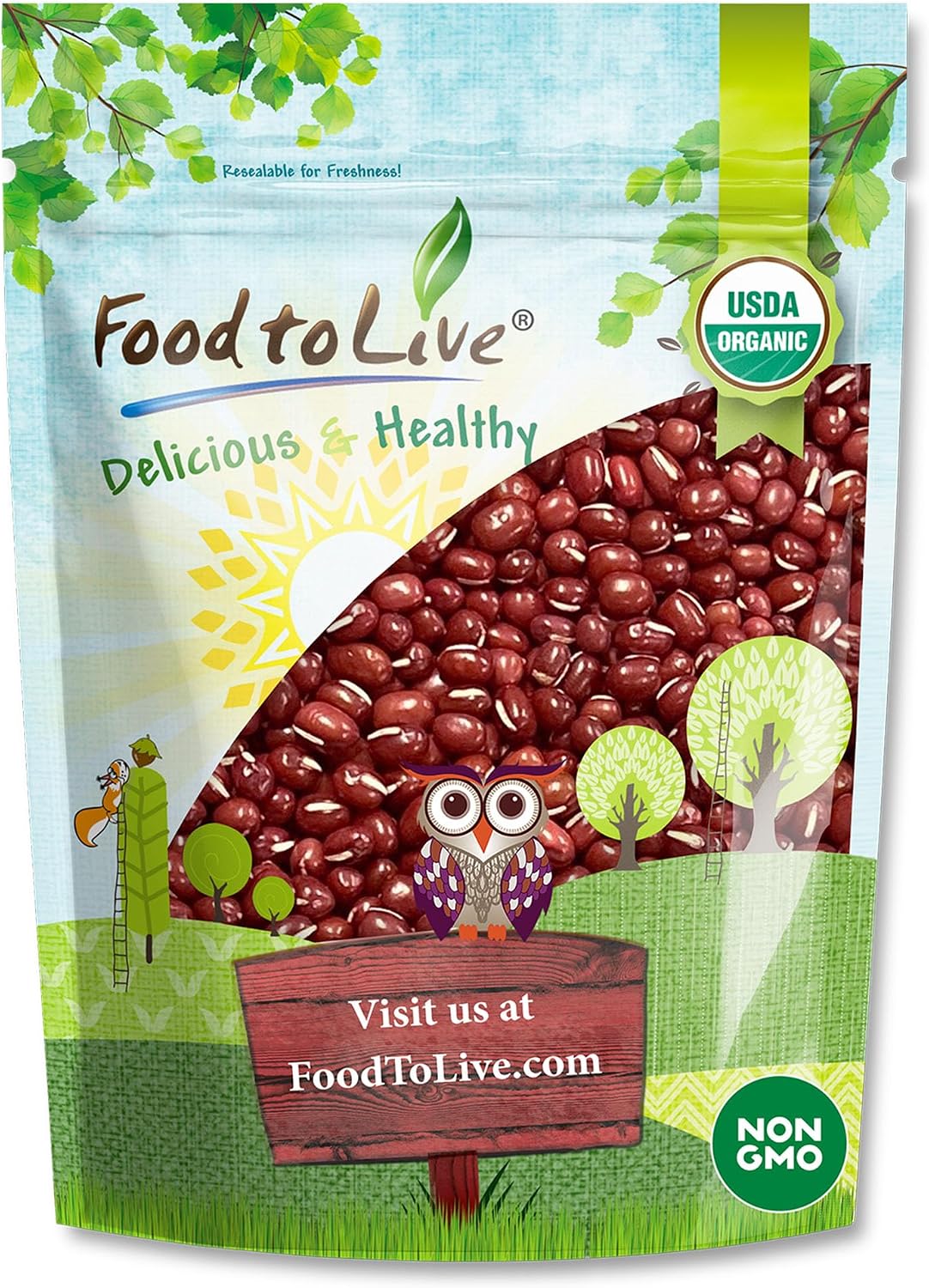 Food to Live Organic Adzuki Sprouting Beans, 3 Pounds – Whole Raw Dried Azuki Beans (Red Mung Beans), Non-GMO, Kosher, and Vegan, Bulk Organic Beans
